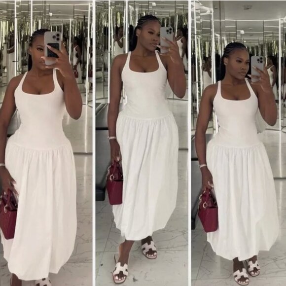 ZARA ZW NEW NWT WOMAN SS24 MIXED BALLOON MIDI DRESS WHITE VIRAL BLOG 4661/327 XS - Picture 4 of 5